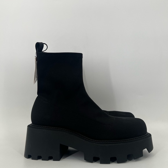 Zara Neoprene Fabric Chunky Platform Lug Sole Boots In Black - Picture 1 of 7
